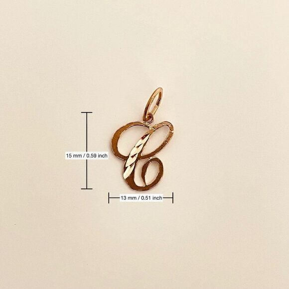 14k Real Gold Initial "C" Pendant | Charm- Real 14k Gold Letter "C" Pendant - Picture 3 of 15